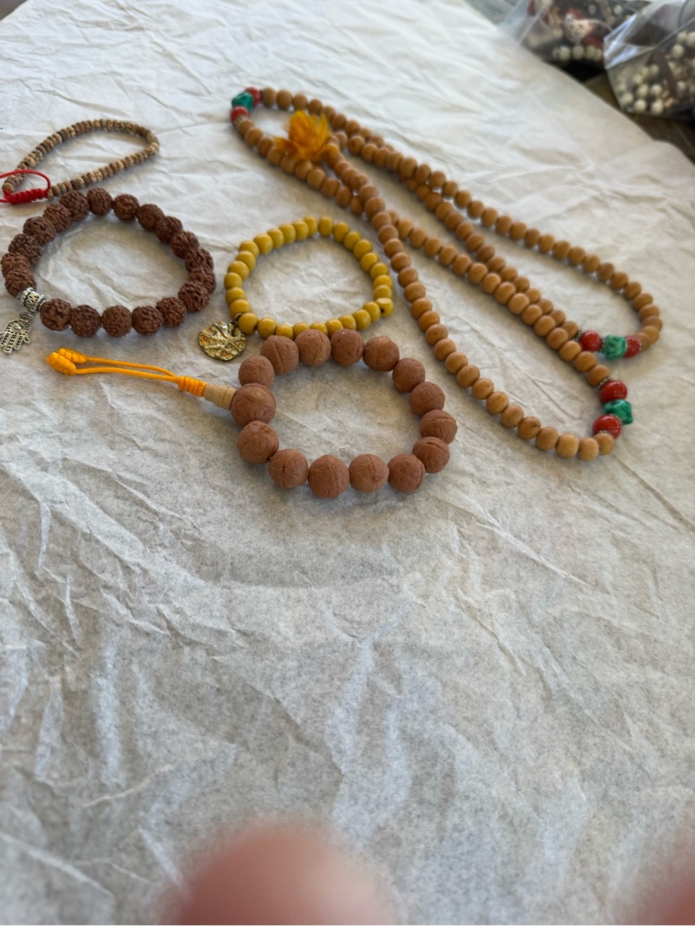 Bundle -Handmade Mala and Bead Bracelets Set in Brown and Yellow